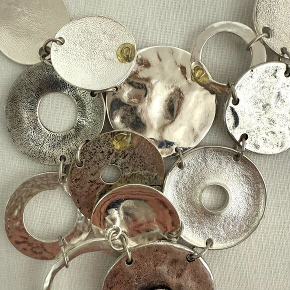 Chicos Hammered Disc Bib Necklace 17 to 20in Silver Tone Statement Chain - Picture 15 of 15